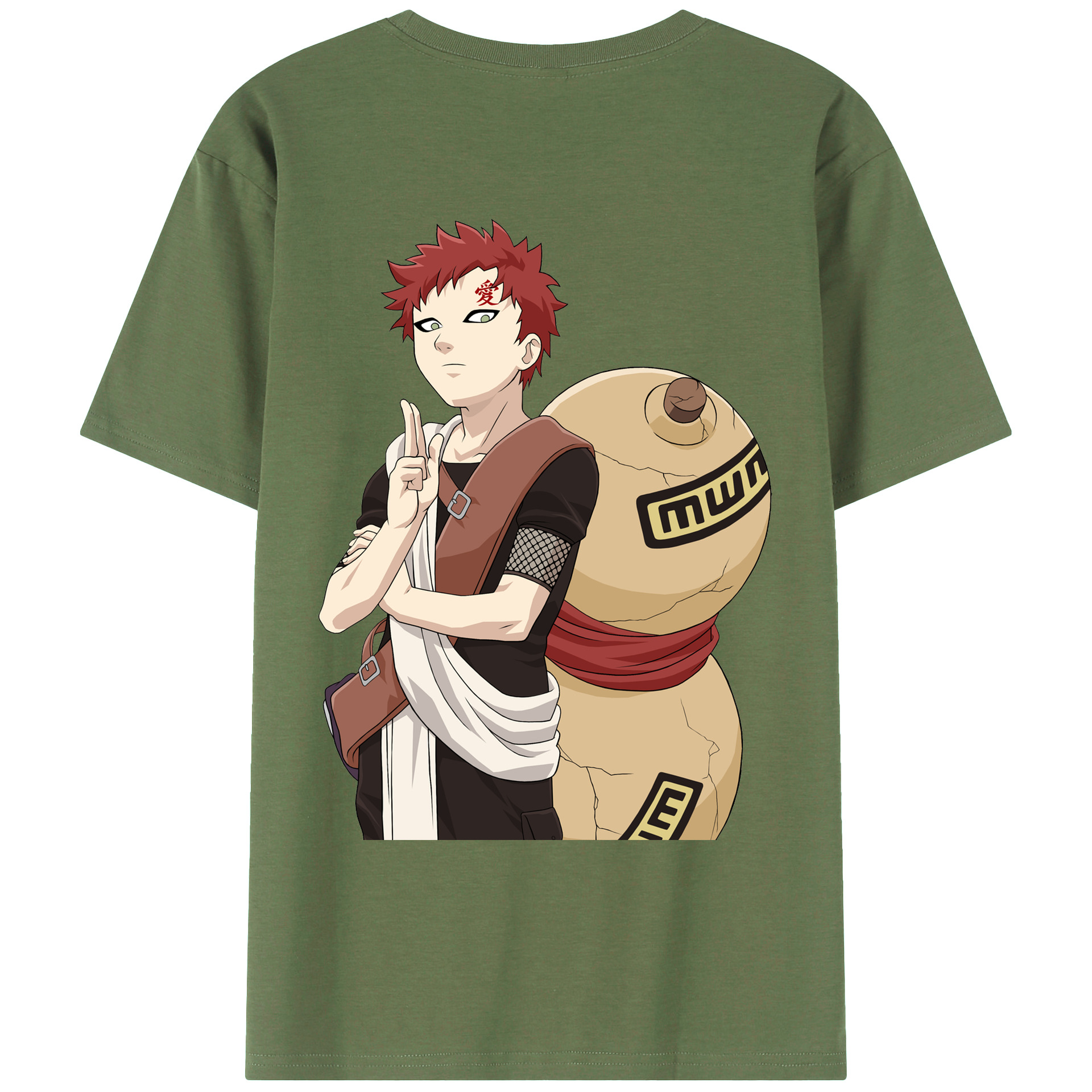 （画像用） NARUTO -ナルト- ガアラ Gaara 綿100％ メンズ半袖Tシャツ（バックプリント） 通気性